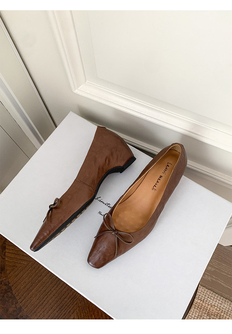 Karin Luna Full Layer Inside and Out~Basic Versatile Small Square Toe Butterfly Knot Irregular Heel Single Shoes