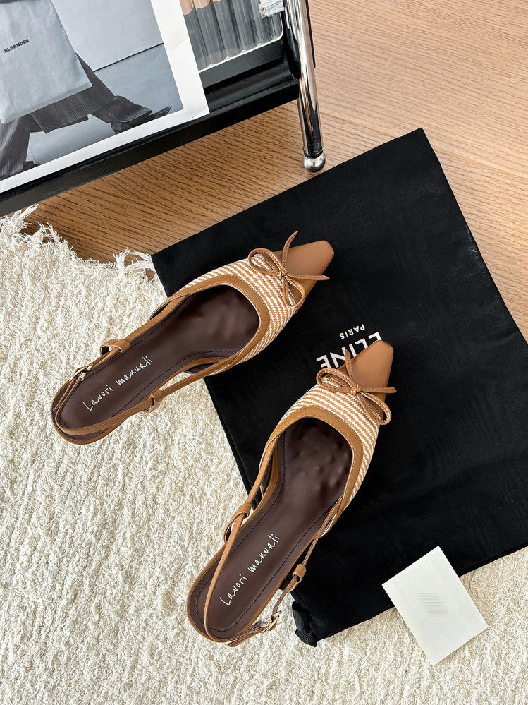 Karin Luna In Stock Spot Goods Braided Style Elegant Thin Heel Pointed Toe Closed-Toe Sandals