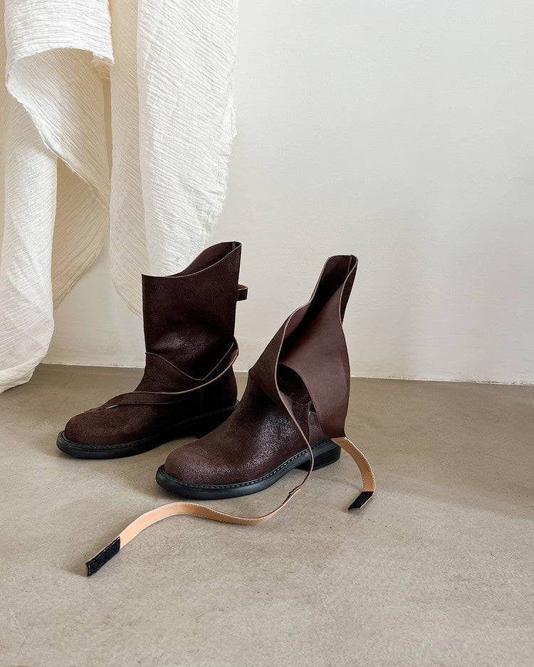 Karin Luna In Stock Spot Goods  Super textured Lazy Style Thick-Soled Ankle Boots