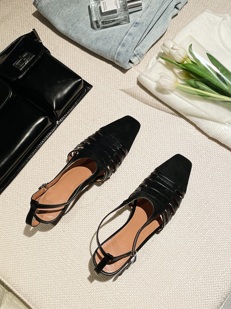 Karin Luna In Stock Spot Goods   French Retro Small Square Toe Closed-Toe Elegant Closed-Toe Sandals