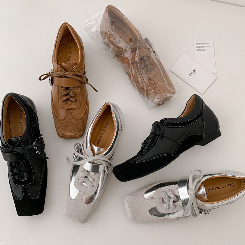 Karin Luna In Stock Spot Goods  Designed retro square-toe ballet shoes with laces