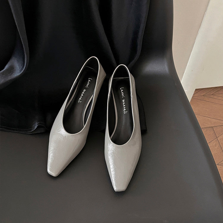 Karin Luna In Stock In Stock ~Basic Versatile French Style Small Square Toe Shallow Mouth Single Shoes