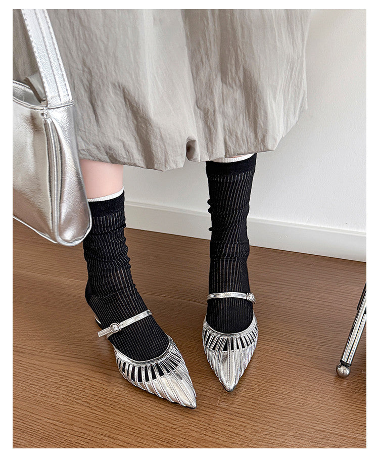 Karin Luna Casual Feel~In stock Pointed Toe Hollow Design Note Pointed Toe Slippers