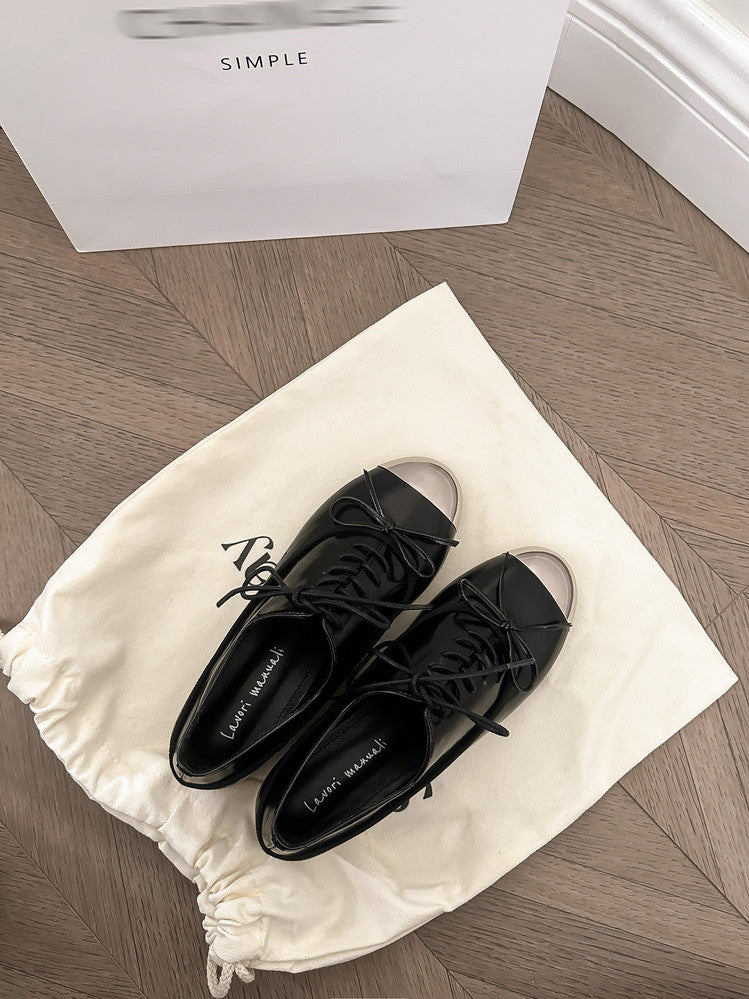 Karin Luna In Stock Spot Goods  Casual Lace-Up Metal Toe Bow Deep Mouth Single Shoes