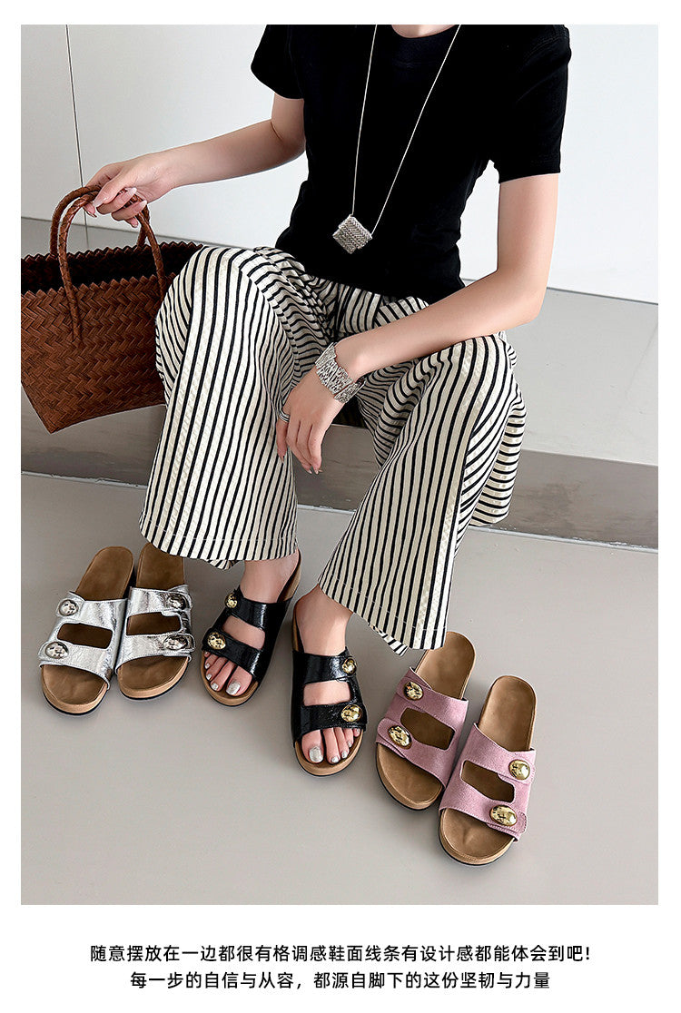 Karin Luna   Casual Style   Thick Sole Belt Buckle Slide Sandals
