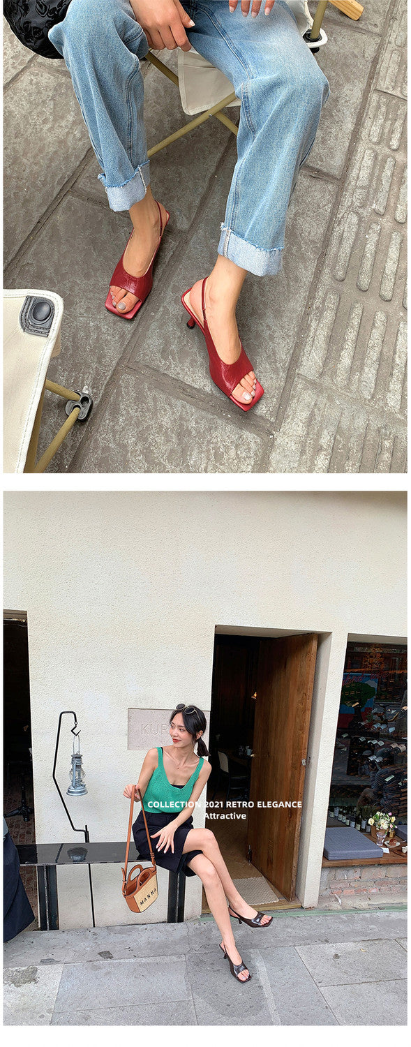 Karin Luna Classic Style Square Toe Open Toe French Retro Sandals
