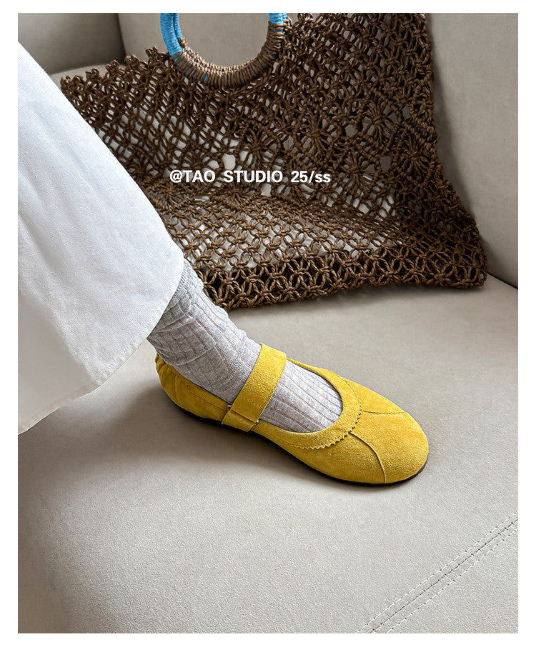 Karin Luna Casual Shoes Series~  In Stock In Stock Magic Tape Round Toe Internal Height Increase Single Strap Flats