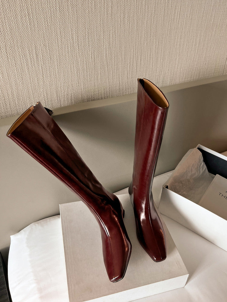 Karin Luna Minimalist Style Square-Toe Hidden Heel Long Boots