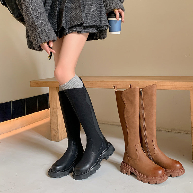 Karin Luna In Stock Versatile Irregular Stretch Fabric Long Boots