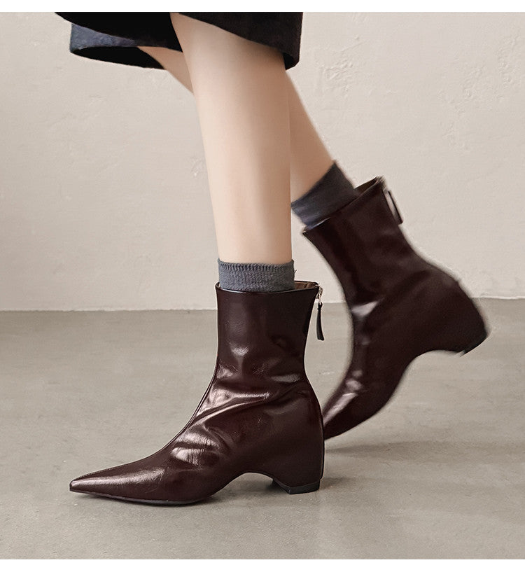 Karin Luna Versatile Elegant Style Pointed Toe Hidden Wedge Short Boots
