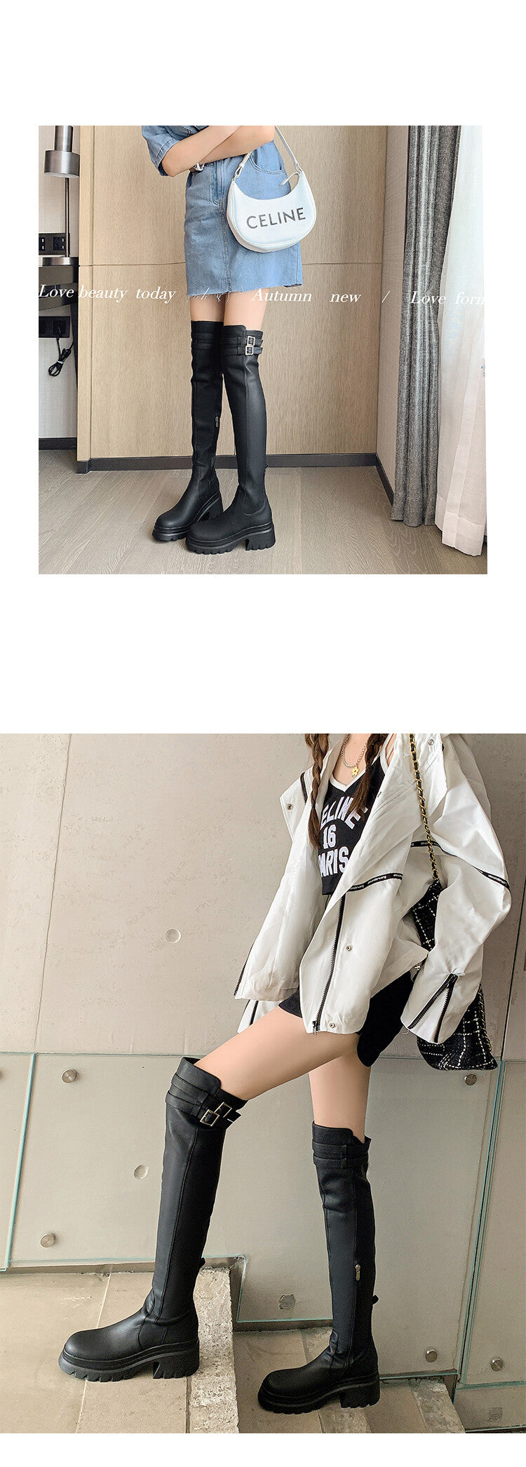 Karin Luna In Stock is the Way to Go！ Basic Thick-Soled Over-the-Knee Boots Super Soft Sheepskin Classic