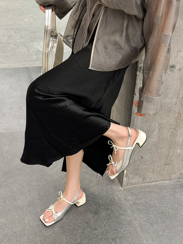 Karin Luna In Stock Spot Goods Square Toe Double Bow Thick Heel Sandals