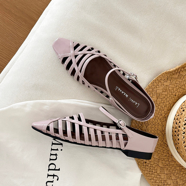 Karin Luna In Stock Spot Goods   French Retro Hollow Small Square Toe One-Strap Slippers