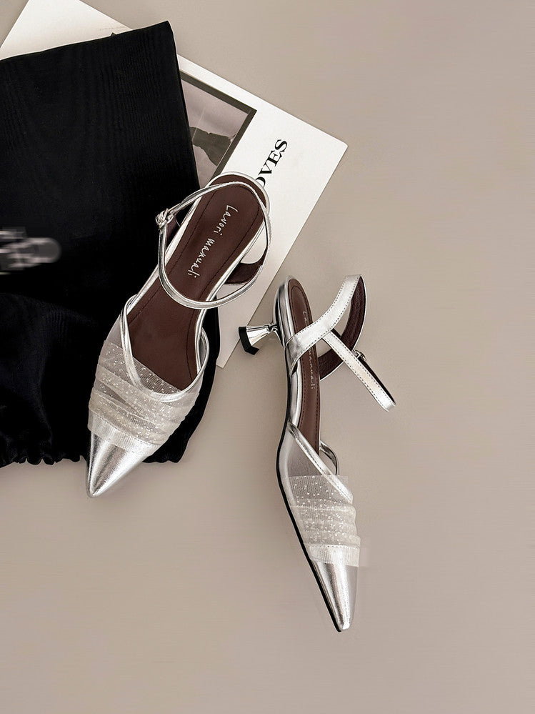 Karin Luna In Stock Spot Goods  Elegant Mesh Pointed Toe Sandals