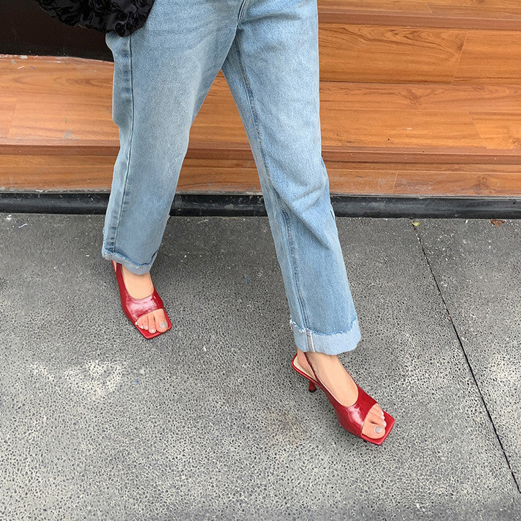 Karin Luna Classic Style Square Toe Open Toe French Retro Sandals