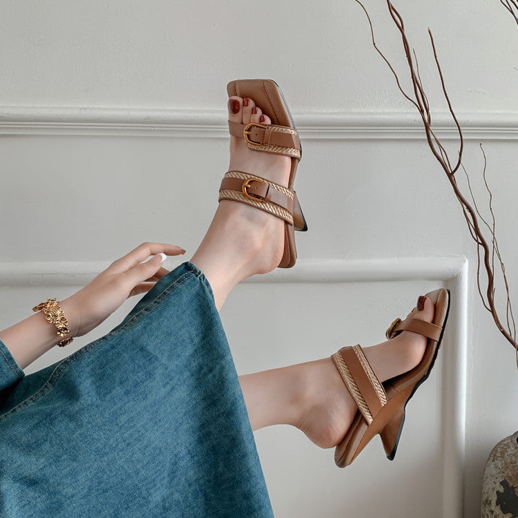Karin Luna Hot-Selling In Stock Retro Wedge Belt Square Toe Irregular Heel
