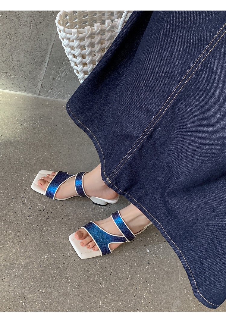 Karin Luna Fish Skin Series~Minimalist Square Toe Popular Irregular Heel Slippers