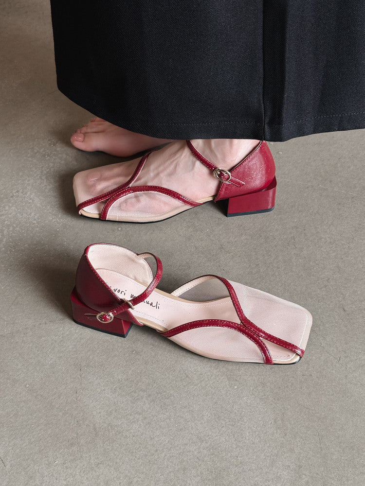 Karin Luna In Stock In Stock  Internet Celebrity Style Square Toe Mesh Chunky Heel Sandals