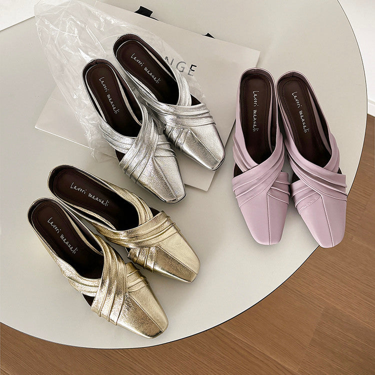 Karin Luna In Stock In Stock Basic Elegant Fairy Style Small Square Toe Sheepskin Slippers