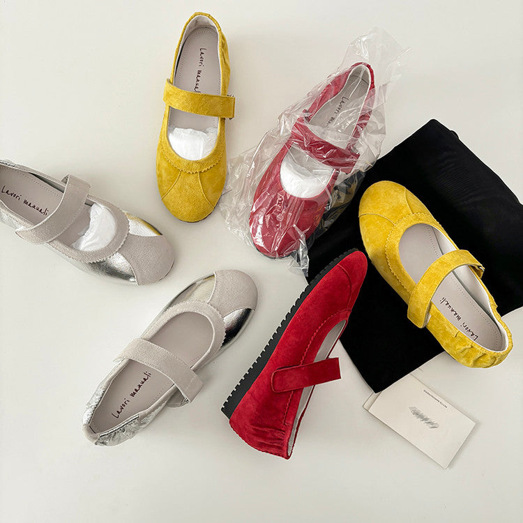 Karin Luna Casual Shoes Series~  In Stock In Stock Magic Tape Round Toe Internal Height Increase Single Strap Flats