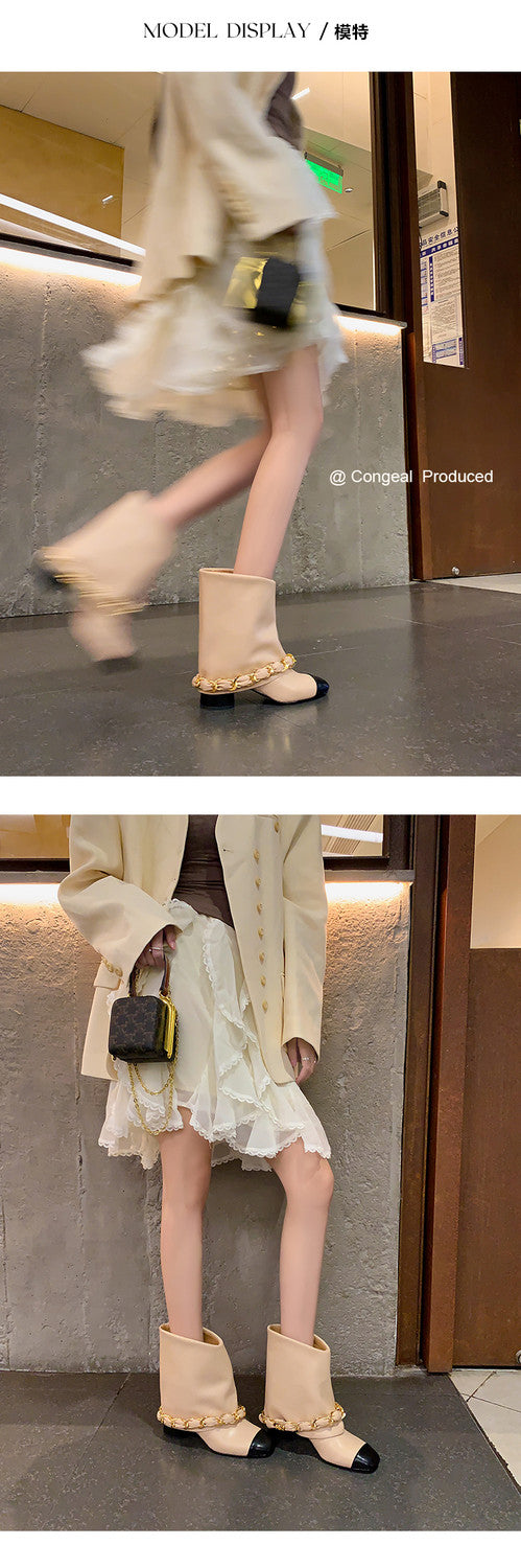 Karin Luna Classic Style Fragrant Family Style Chunky Heel Chain Ankle Boots