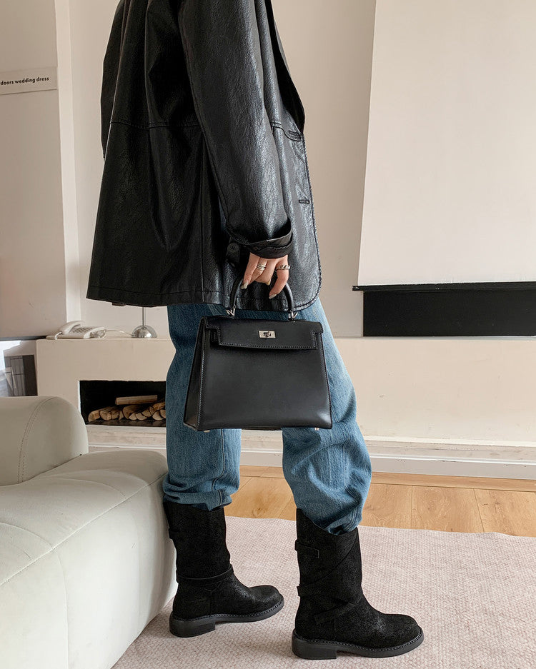Karin Luna In Stock Spot Goods  Super textured Lazy Style Thick-Soled Ankle Boots