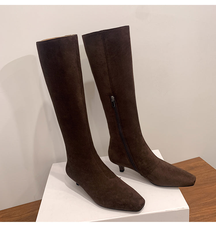 Karin Luna In Stock Spot Goods   Small Square Toe Thin Heel Elegant Slimming Long Boots