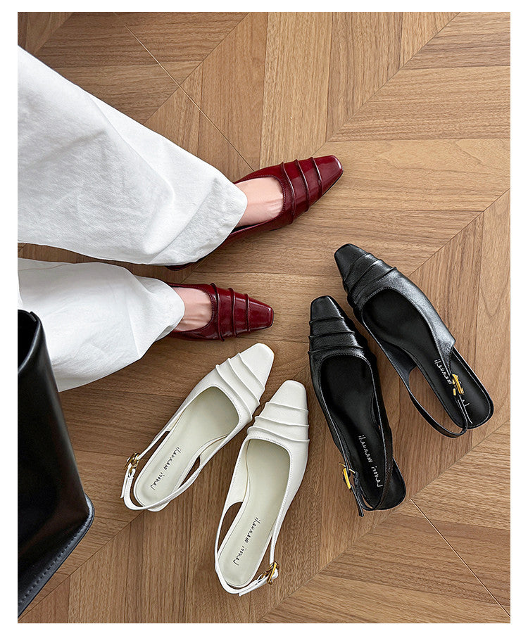 Karin Luna French Retro Square Toe Wrinkled Closed-Toe Sandals