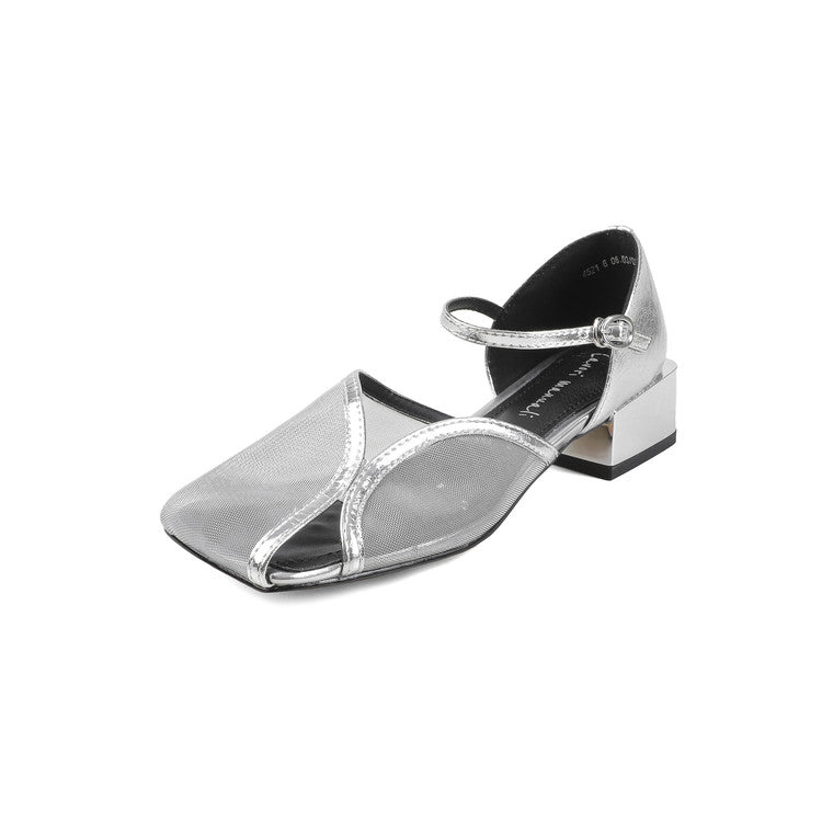 Karin Luna In Stock In Stock  Internet Celebrity Style Square Toe Mesh Chunky Heel Sandals