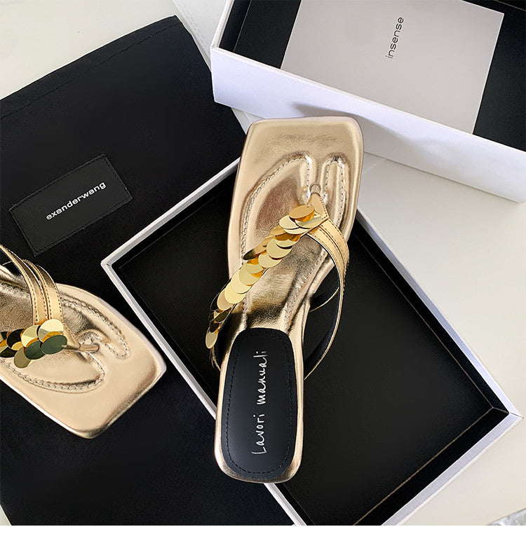 Karin Luna In Stock Spot Goods   Sequin One-Strap Irregular Heel Sofa Insole Flip-Flops