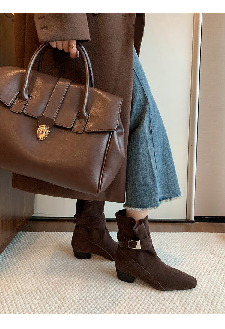 Karin Luna In Stock In Stock Hot-Selling Basic Old Money Style Retro Belt Buckle Short Boots
