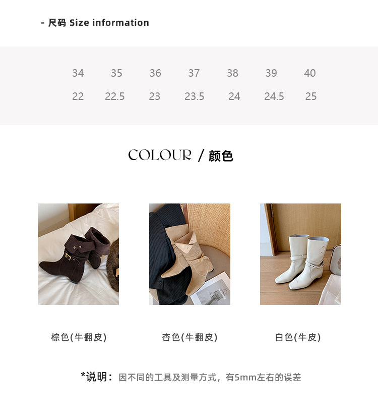 Karin Luna Foldable Belt Buckle Square Toe Hidden Wedge Short Boots
