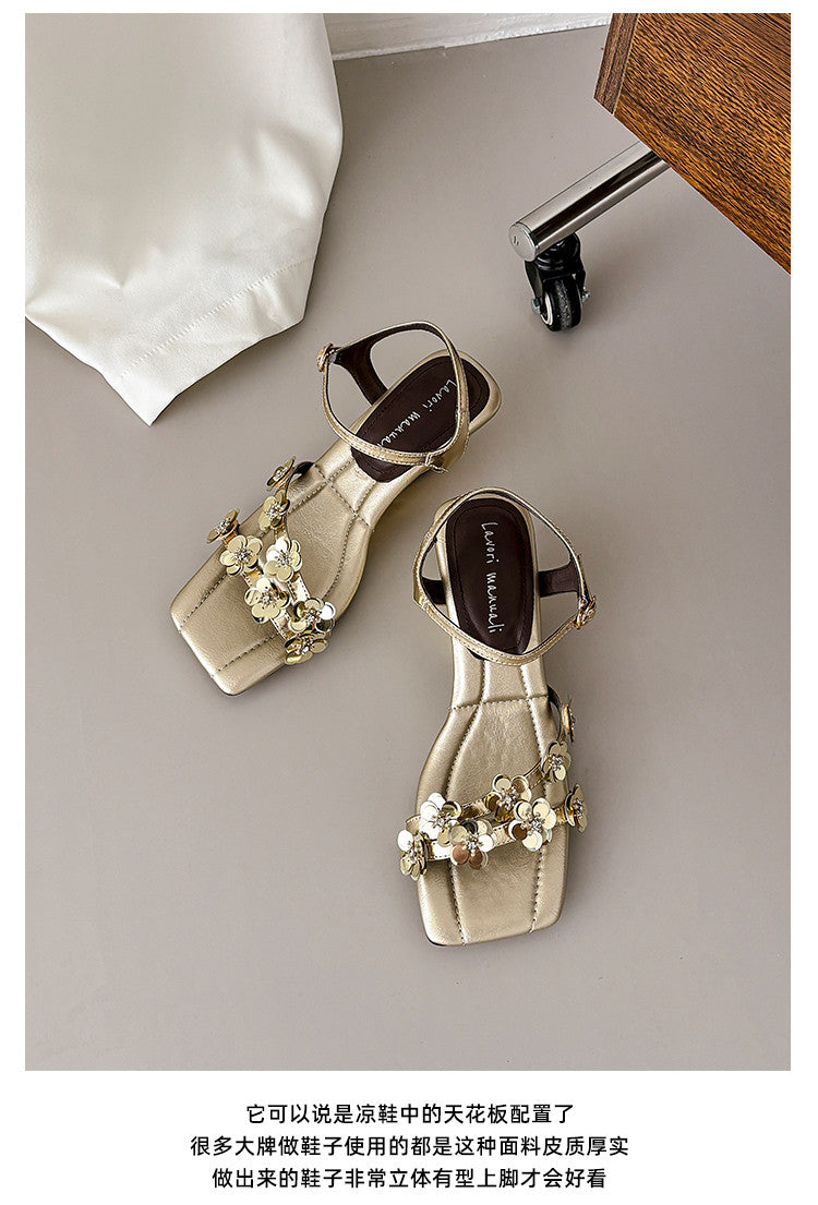 Karin Luna In Stock Spot Goods All the Best Square-Toed Sequin Flower Sandals