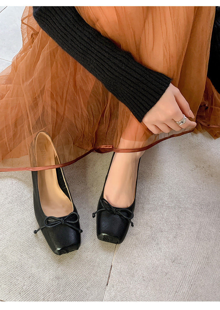 Karin Luna In Stock In Stock ~Full leather inside and out Pig Nose Bow Retro Thick Heel Mary Jane Shoes