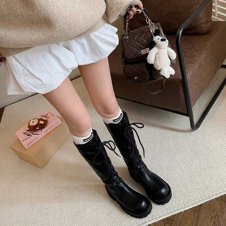 Karin Luna Fashion Style Round Toe Front Lace-up Adjustable Leg Circumference Suitable for both slim and thick legs