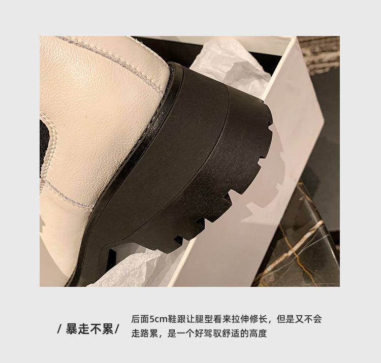 Karin Luna In Stock Spot Goods  Classic Embroidered Camellia Round Toe Thick Sole Chelsea Boots