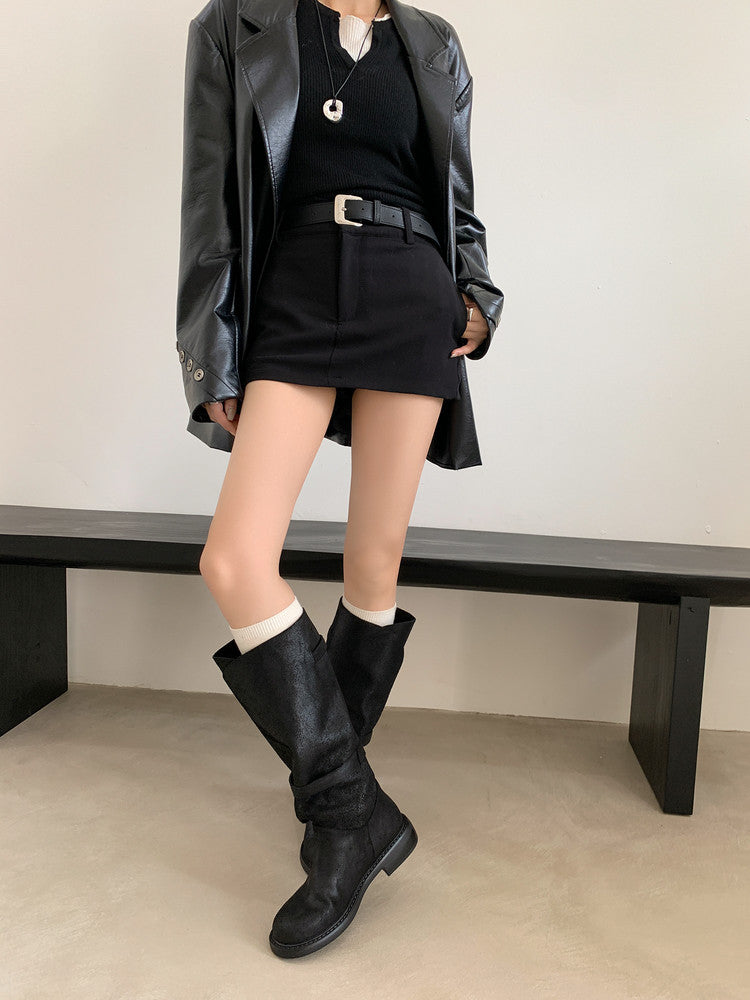 Karin Luna In Stock Spot Goods   Heavy-duty Edition Highly Consuming Material Round Toe Long Boots