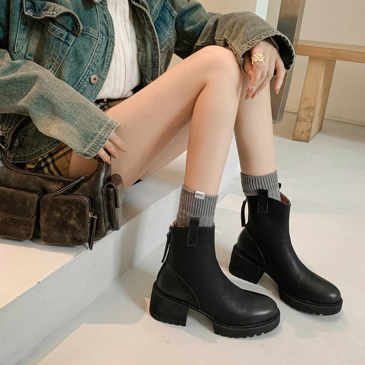 Karin Luna In Stock Versatile Round Toe Chunky Heel Ankle Boots