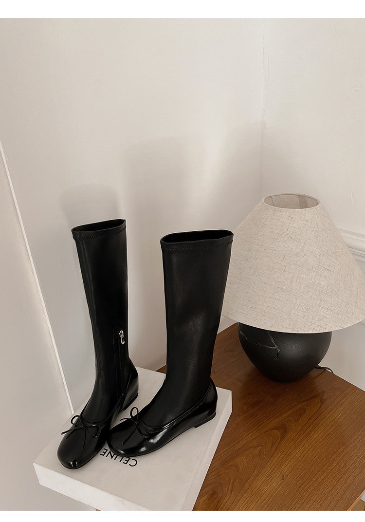 Karin Luna In Stock Spot Goods  Butterfly Knot Round Toe Hidden Heel Boots