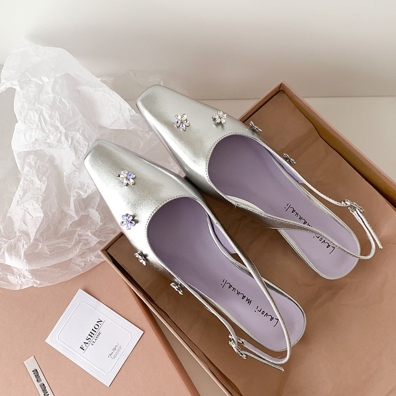 Karin Luna In Stock  Spot Goods  Rhinestone Small Square Toe Closed-Toe Sandals