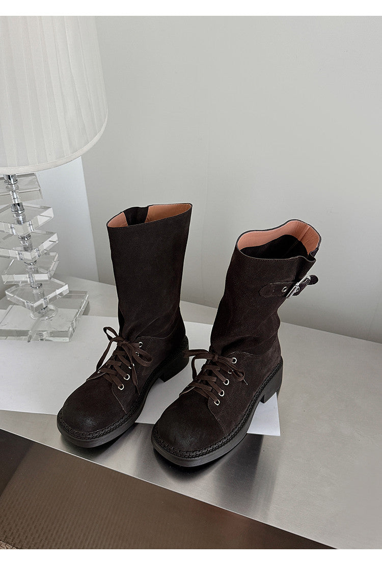Karin Luna Bestseller Large Tube Thick Sole Martin Boots with Belt Buckle