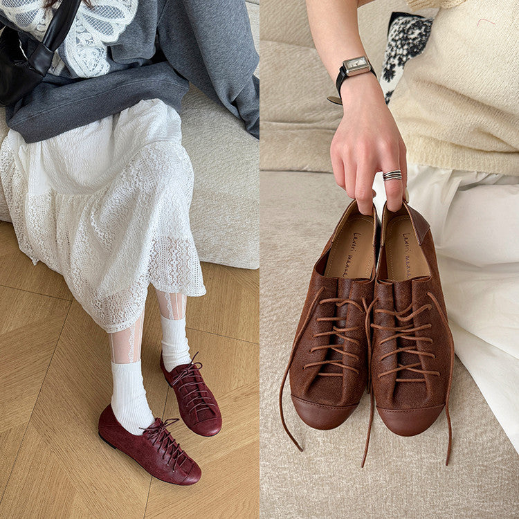 Karin Luna In Stock In Stock   Xiaohongshu Hot-Selling Lace-Up Round-Toe Deep Mouth Single Shoes
