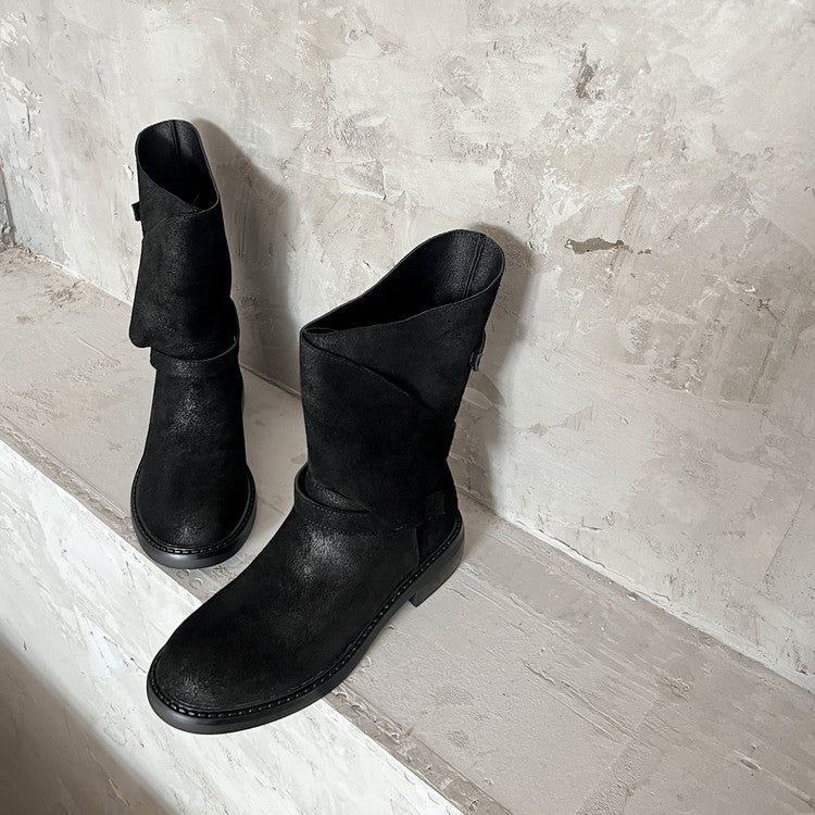 Karin Luna In Stock Spot Goods  Super textured Lazy Style Thick-Soled Ankle Boots