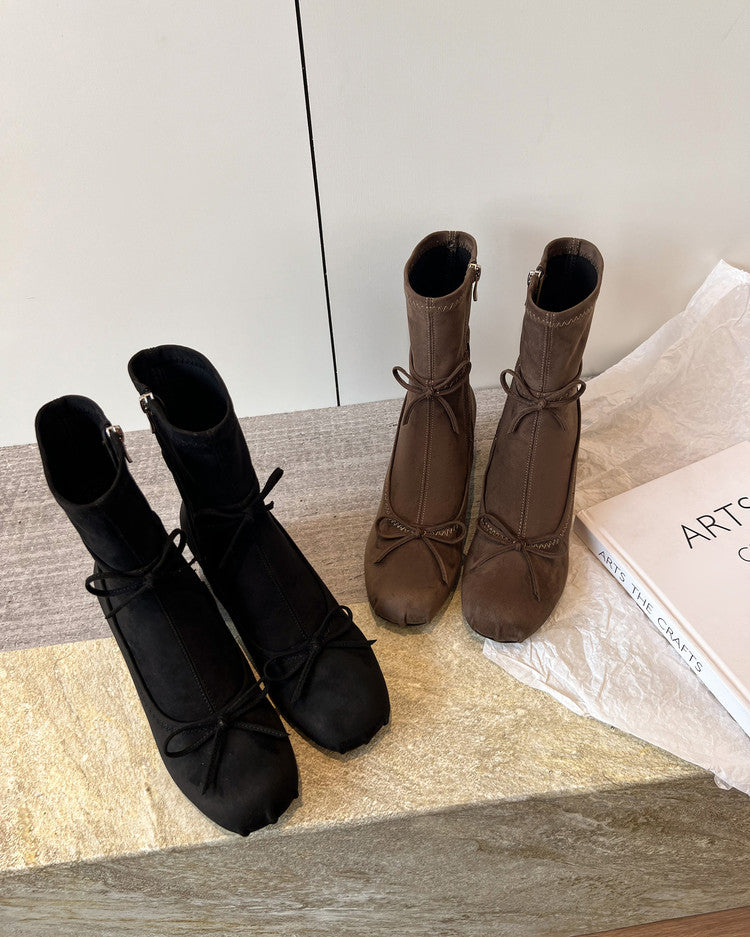 Karin Luna In Stock Spot Goods Hot-Selling Sweet Standard Bow Round-Toe Slim Short Boots
