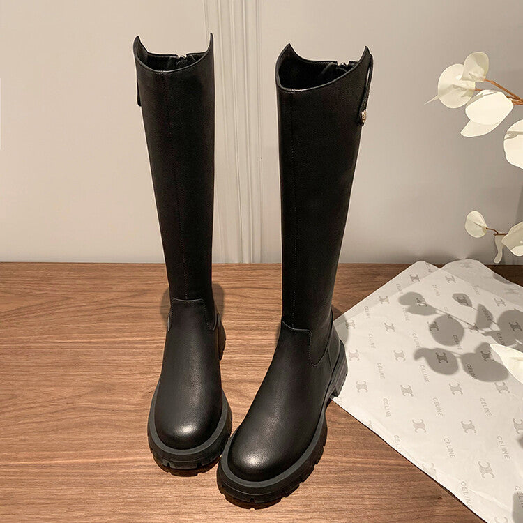 Karin Luna Hot-Selling In Stock   Basic Casual Hot-Selling Round-Toe Long Boots Full Cowhide Leather Long Boots Flat Bottom Hot Sale