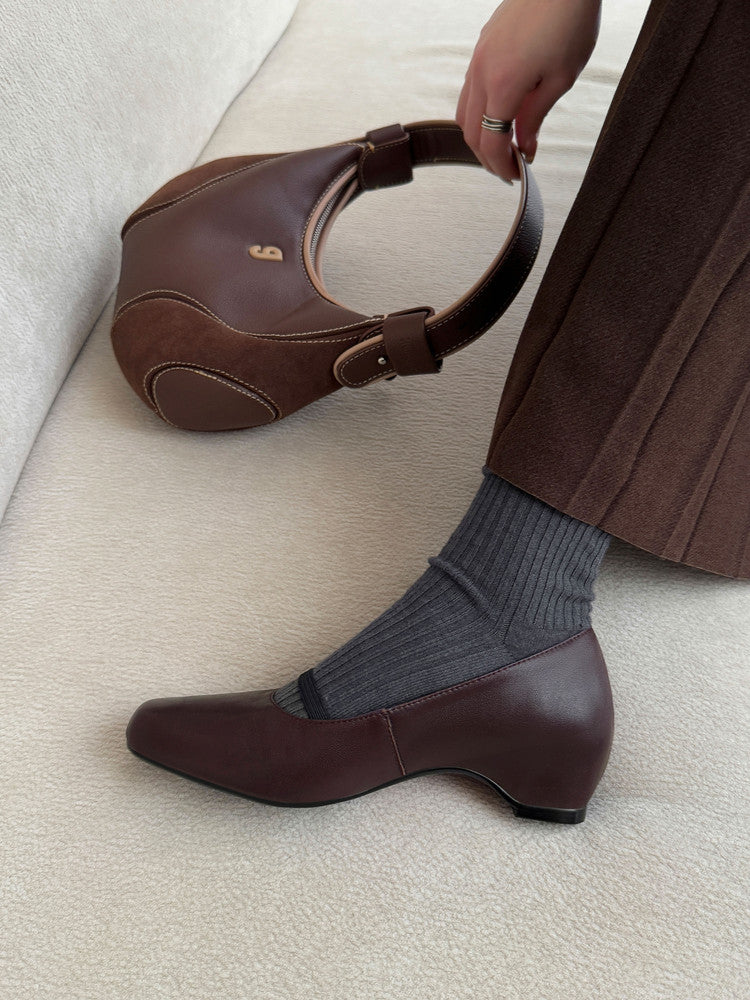 Karin Luna In Stock Spot Goods    Retro Elastic Band Chunky Heel Single Shoes
