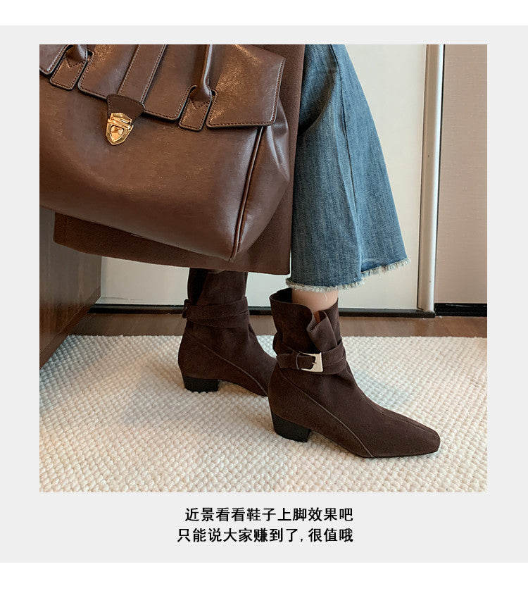 Karin Luna In Stock In Stock Hot-Selling Basic Old Money Style Retro Belt Buckle Short Boots