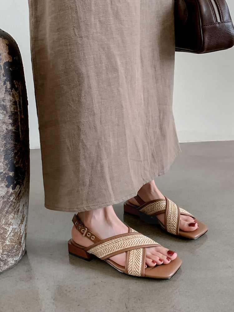 Karin Luna In Stock  Spot Goods Woven Style  Cross-strap Vacation Style Flat Sandals