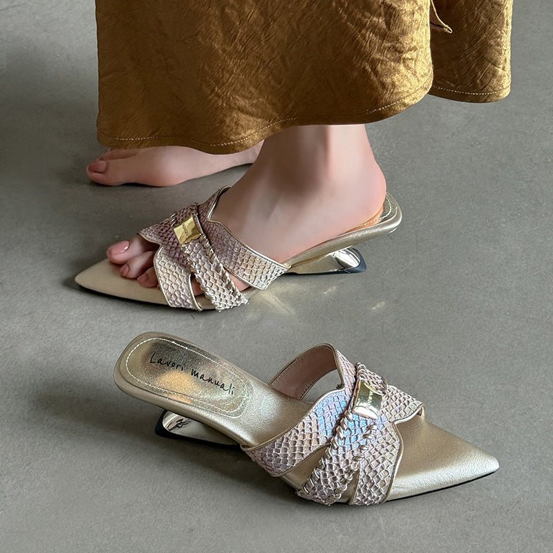 Karin Luna Fish Skin Series~Minimalist Pointed Toe Hot-Selling Unique Heel Slippers