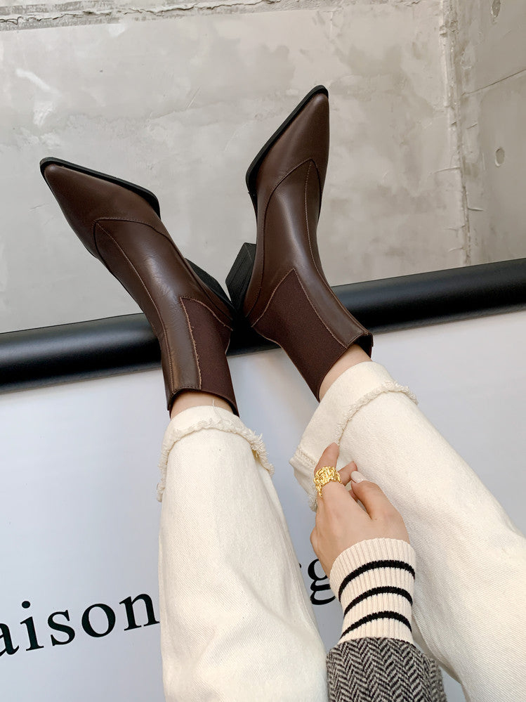 Karin Luna In Stock Spot Goods   Elegant Pointed Toe Chunky Heel Ankle Boots